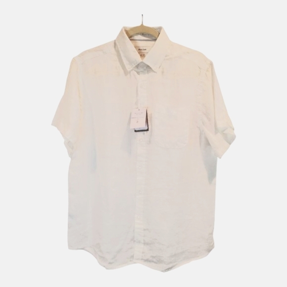 NWT PORTER & ASH SZ L Men's 100% Linen White Short Sleeve Button Down Shirt - Picture 2 of 13